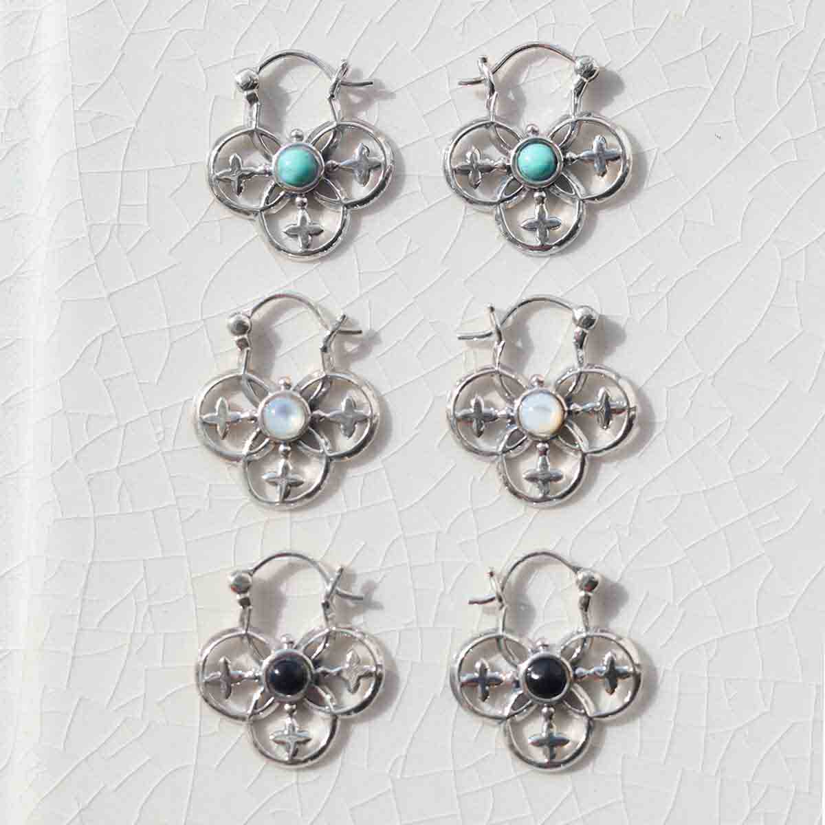 Sterling Silver Onyx Royal Hoop Earrings