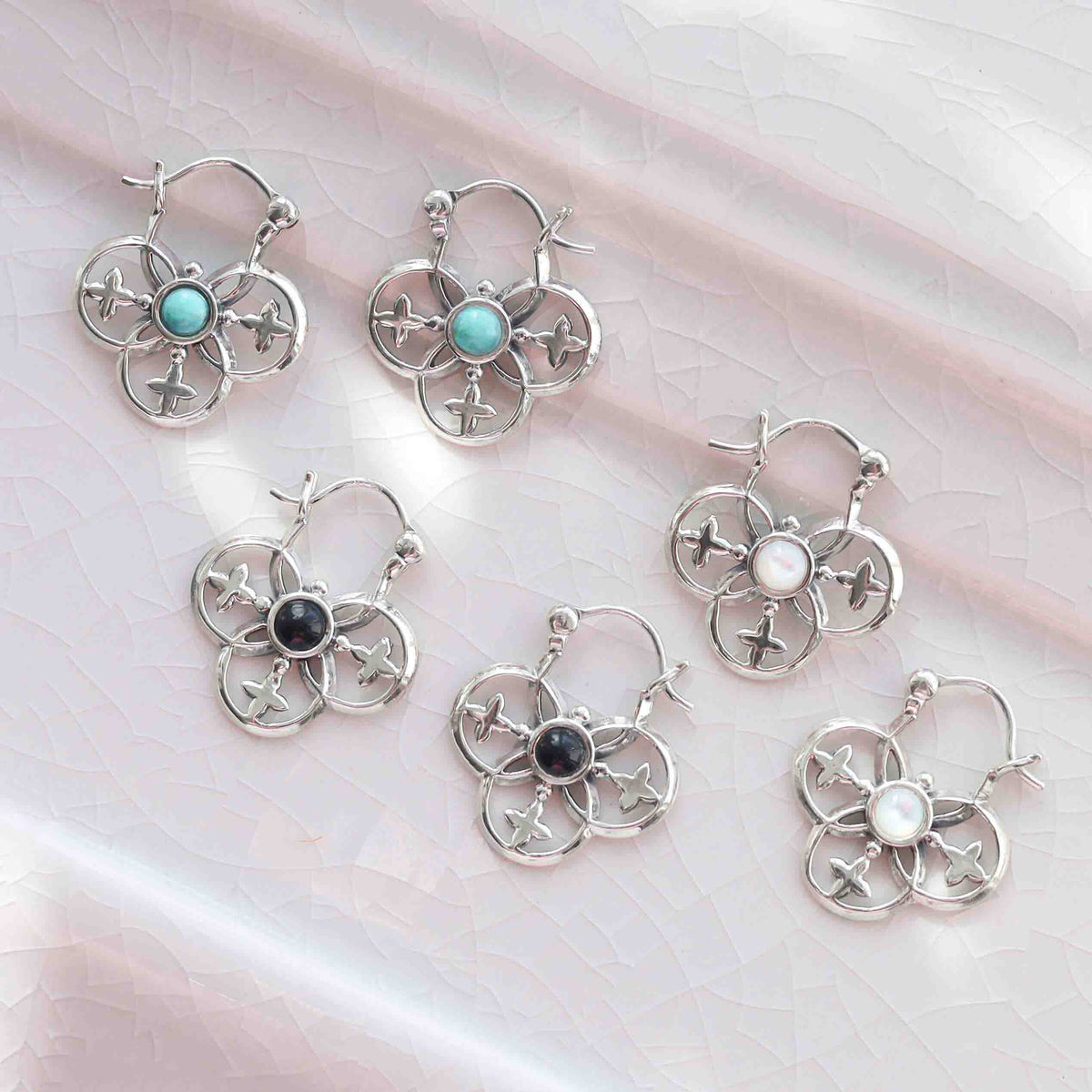 Sterling Silver Onyx Royal Hoop Earrings