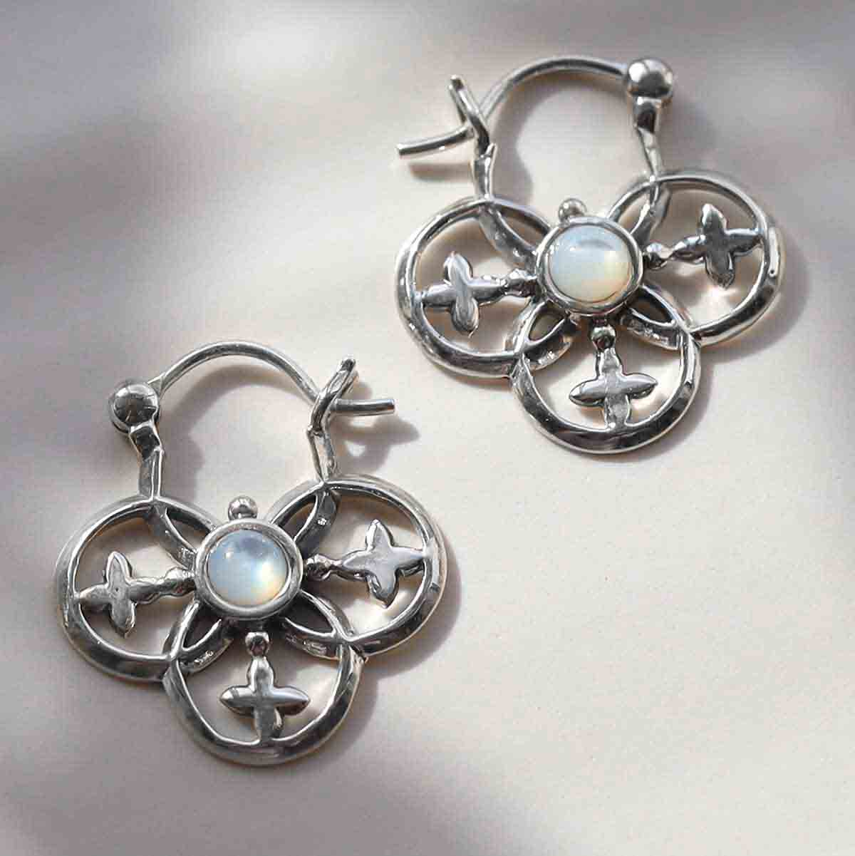 Sterling Silver Mother of Pearl Royal Hoop Earrings
