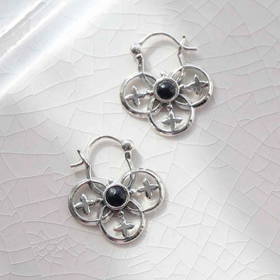 ML788O Sterling Silver Onyx Royal Hoop Earrings 2