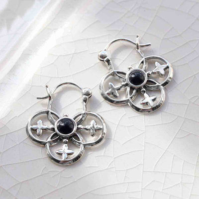 ML788O Sterling Silver Onyx Royal Hoop Earrings 3