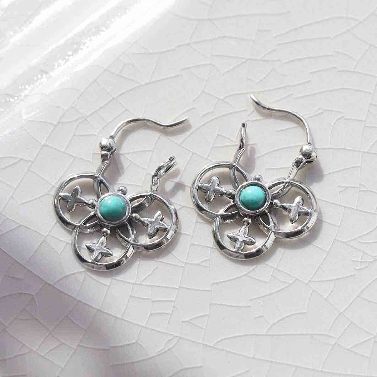 Sterling Silver Turquoise Royal Hoop Earrings