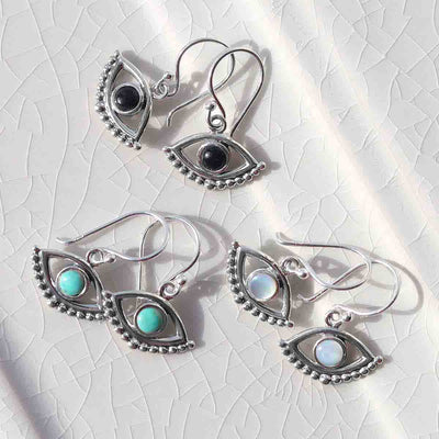 ML806 Sterling Silver Evil Eye Dangly Earrings Group 2