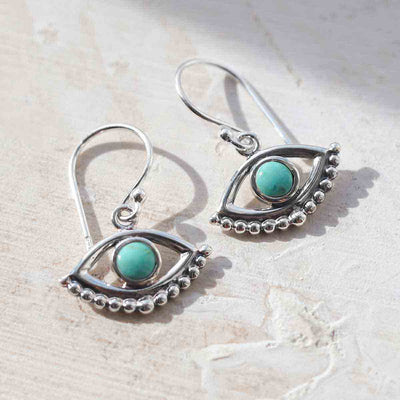 ML806T Sterling Silver Turquoise Evil Eye Dangly Earrings 2