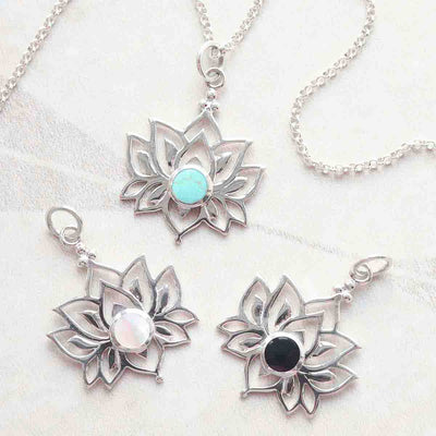 ML812 Sterling Silver Lotus Pendant Necklace Group