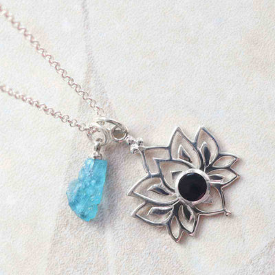 ML812O Sterling Silver Onyx Lotus Pendant Necklace 2