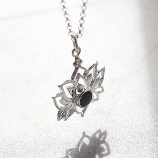 ML812O Sterling Silver Onyx Lotus Pendant Necklace 3