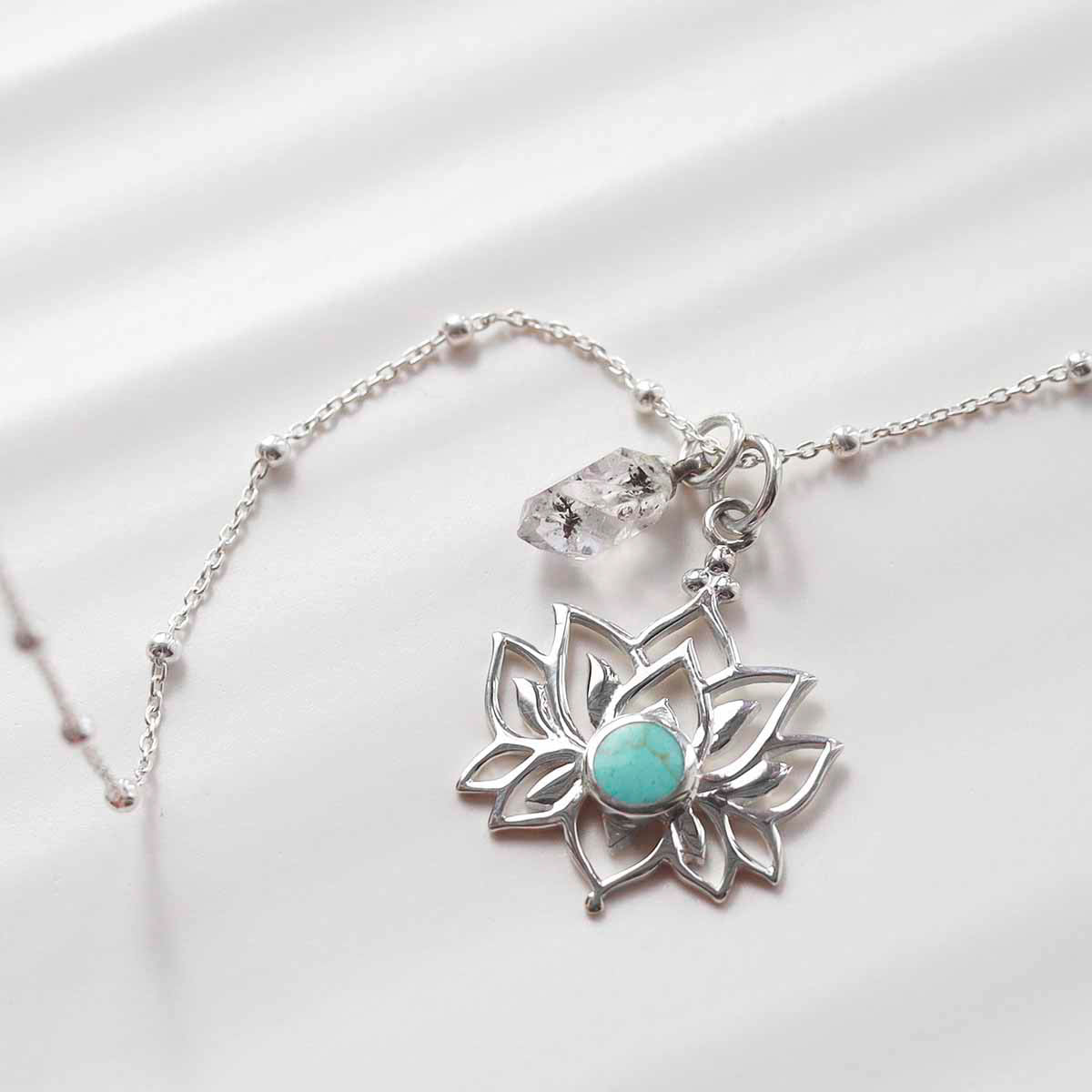 Sterling Silver Turquoise Lotus Pendant Necklace