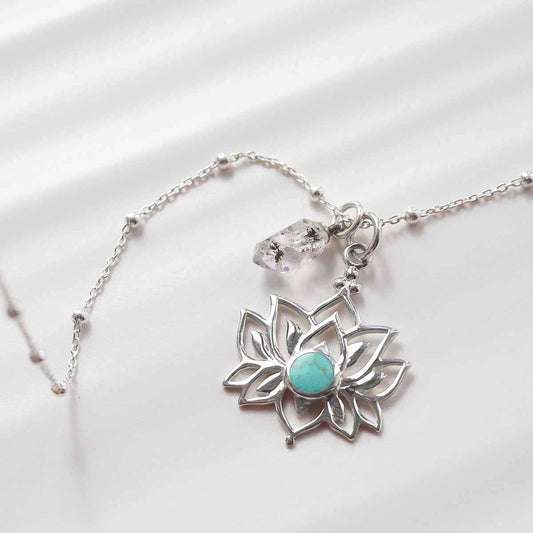 ML812T Sterling Silver Turquoise Lotus Pendant Necklace 4