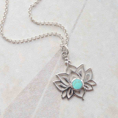 ML812T Sterling Silver Turquoise Lotus Pendant Necklace 5