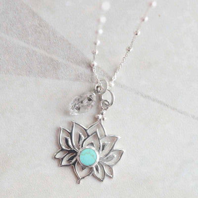 ML812T Sterling Silver Turquoise Lotus Pendant Necklace