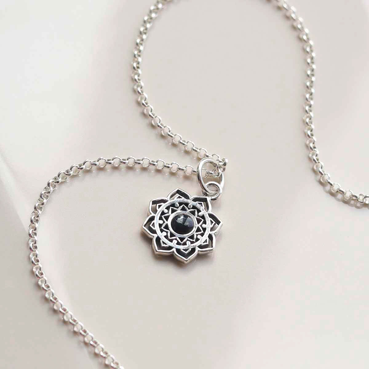Sterling Silver Onyx Moroccan Flower Necklace