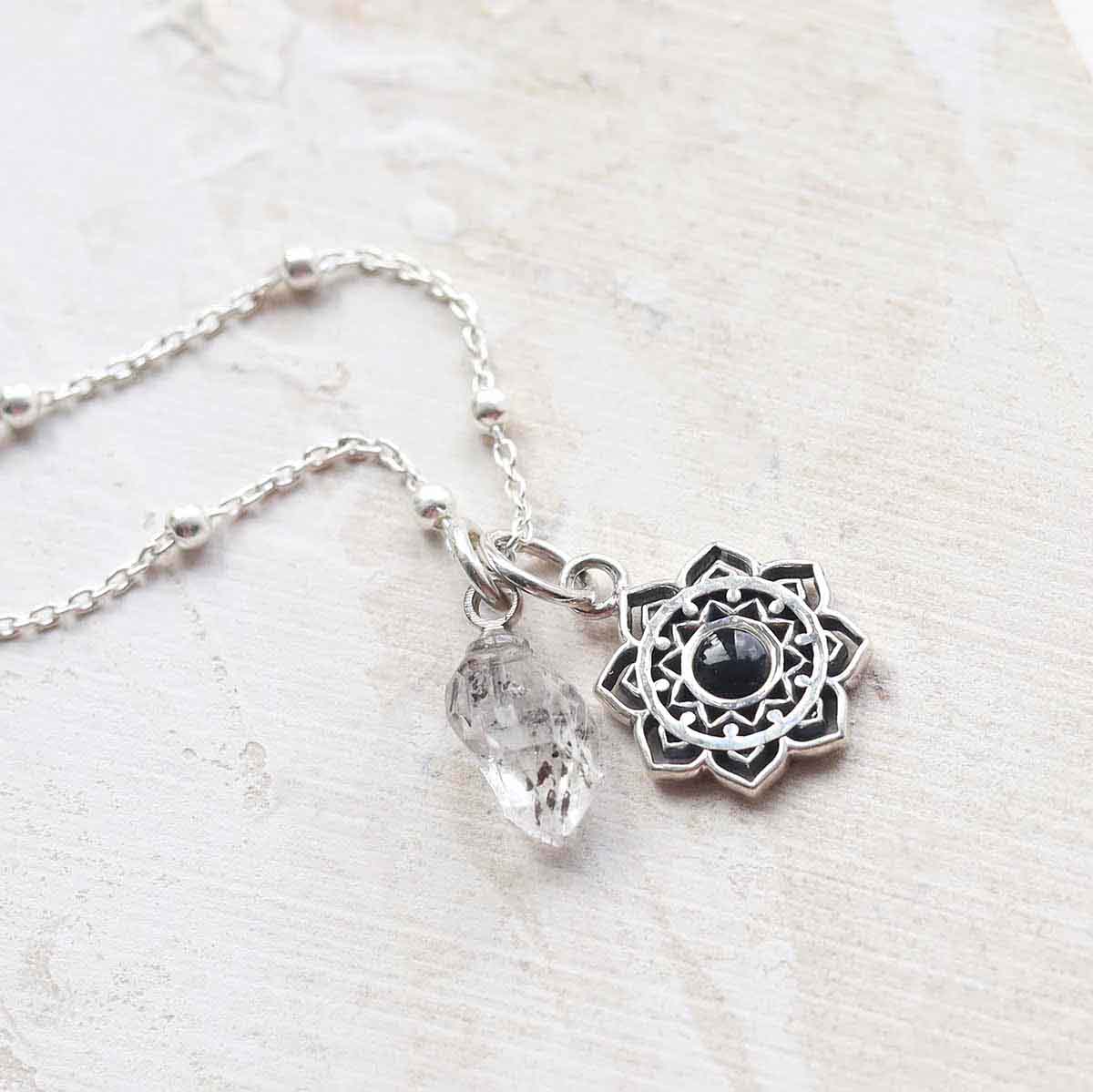 Sterling Silver Onyx Moroccan Flower Necklace