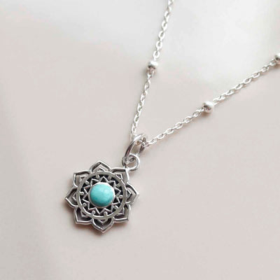 ML820T Sterling Silver Turquoise Moroccan Flower Necklace 2