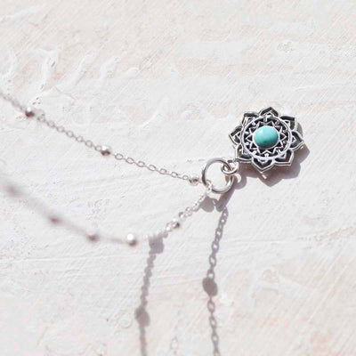 ML820T Sterling Silver Turquoise Moroccan Flower Necklace 3