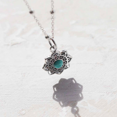 ML820T Sterling Silver Turquoise Moroccan Flower Necklace 4