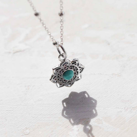 ML820T Sterling Silver Turquoise Moroccan Flower Necklace 4