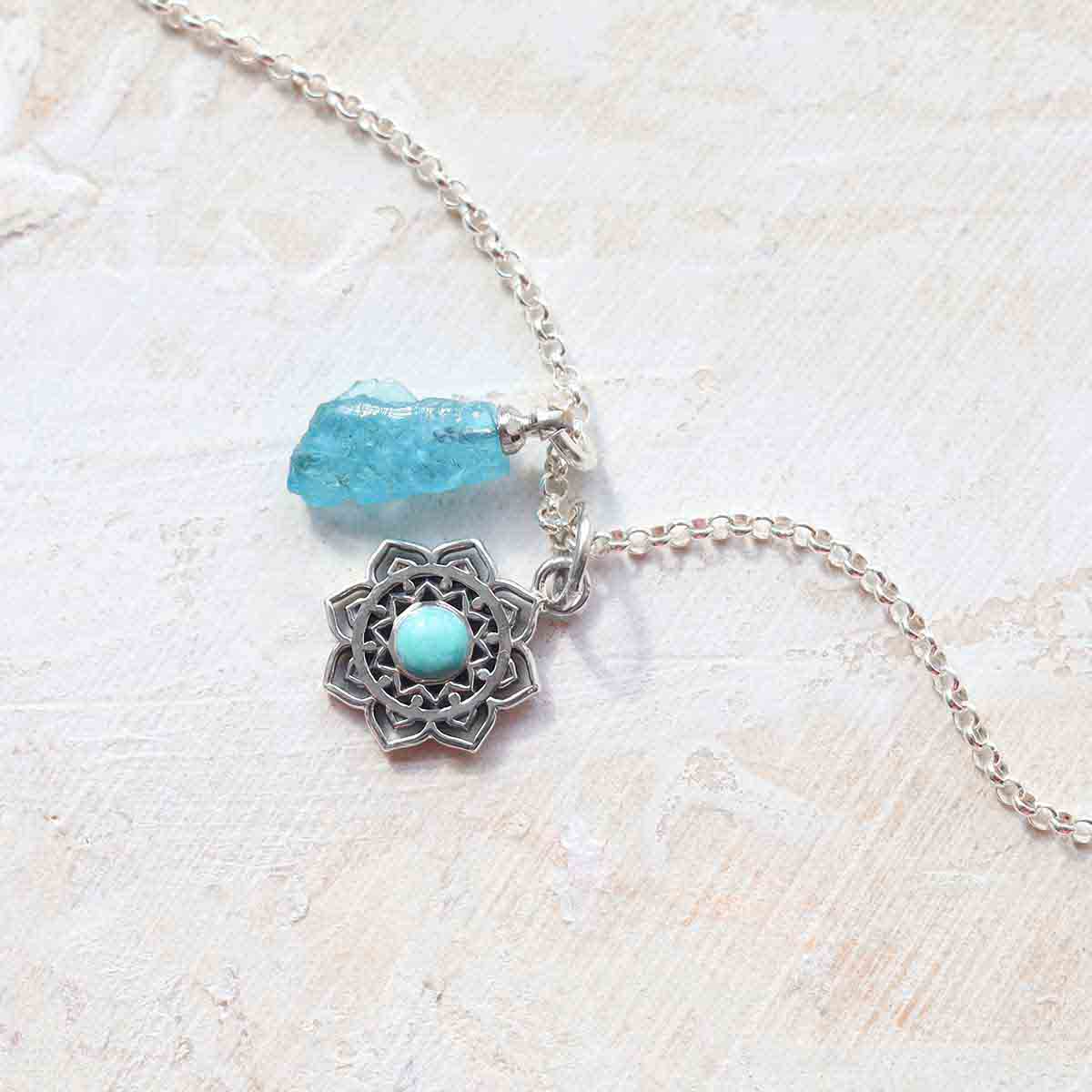 Sterling Silver Turquoise Moroccan Flower Necklace