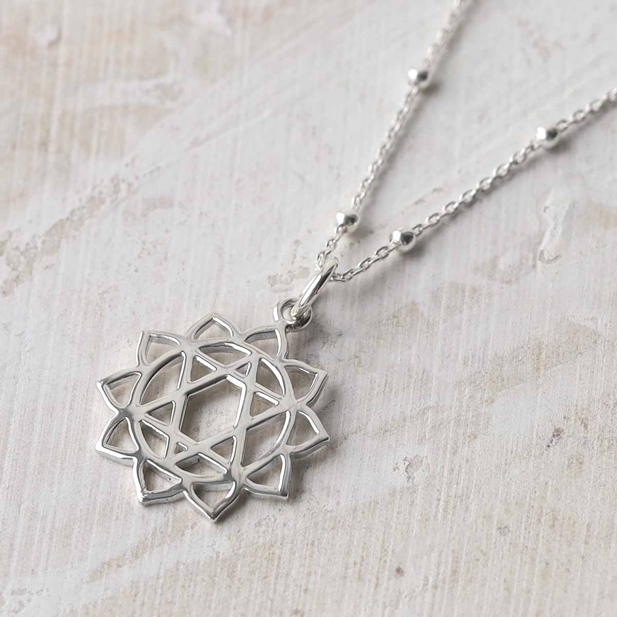 Sterling Silver Large Heart Chakra Pendant Necklace