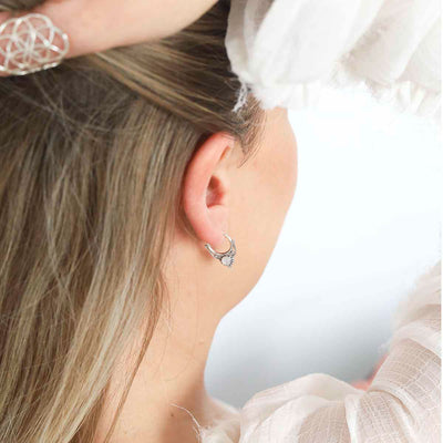 ML781m Sterling Silver Mother of Pearl Drop Hoop Earrings Model