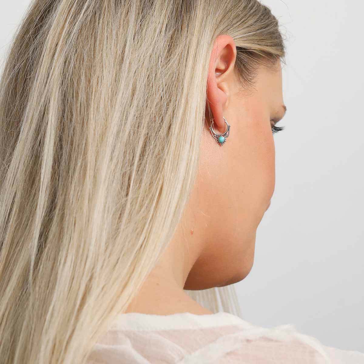 Sterling Silver Turquoise Drop Hoop Earrings