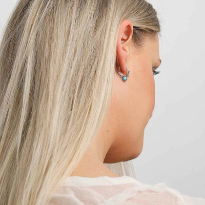 ML781t Sterling Silver Turquoise Drop Hoop Earrings Model