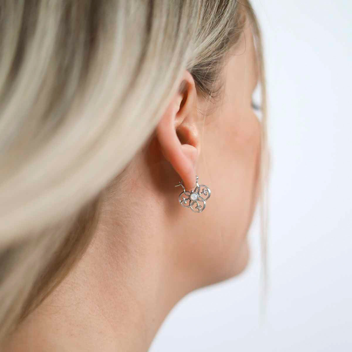 Sterling Silver Mother of Pearl Royal Hoop Earrings