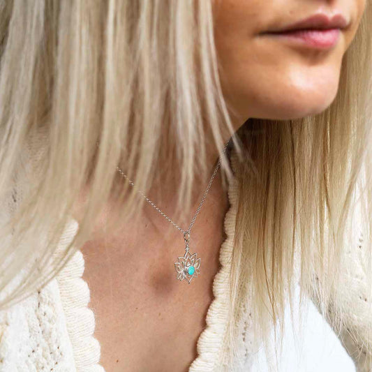 ML812t Sterling Silver Turquoise Lotus Pendant Necklace Model 2