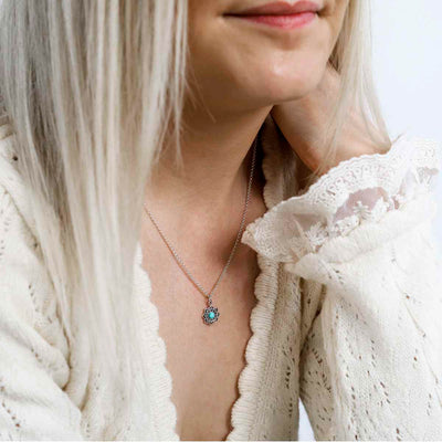 ML920t Sterling Silver Turquoise Moroccan Flower Necklace Model