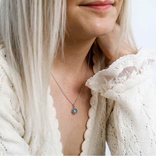 ML920t Sterling Silver Turquoise Moroccan Flower Necklace Model