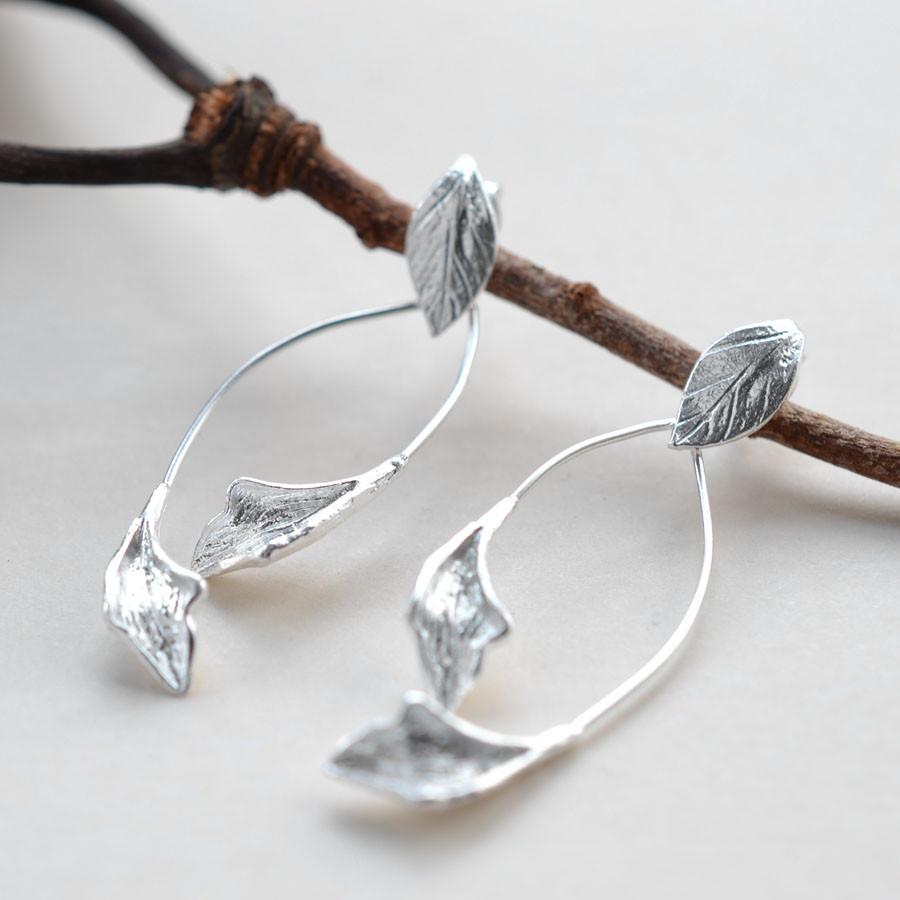 Sterling Silver Falling Leaves Stud Earrings