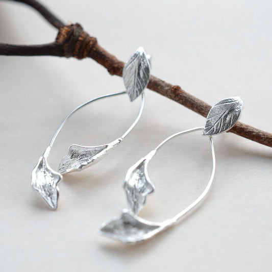 MJ0312E Silver Falling Leaves Earrings