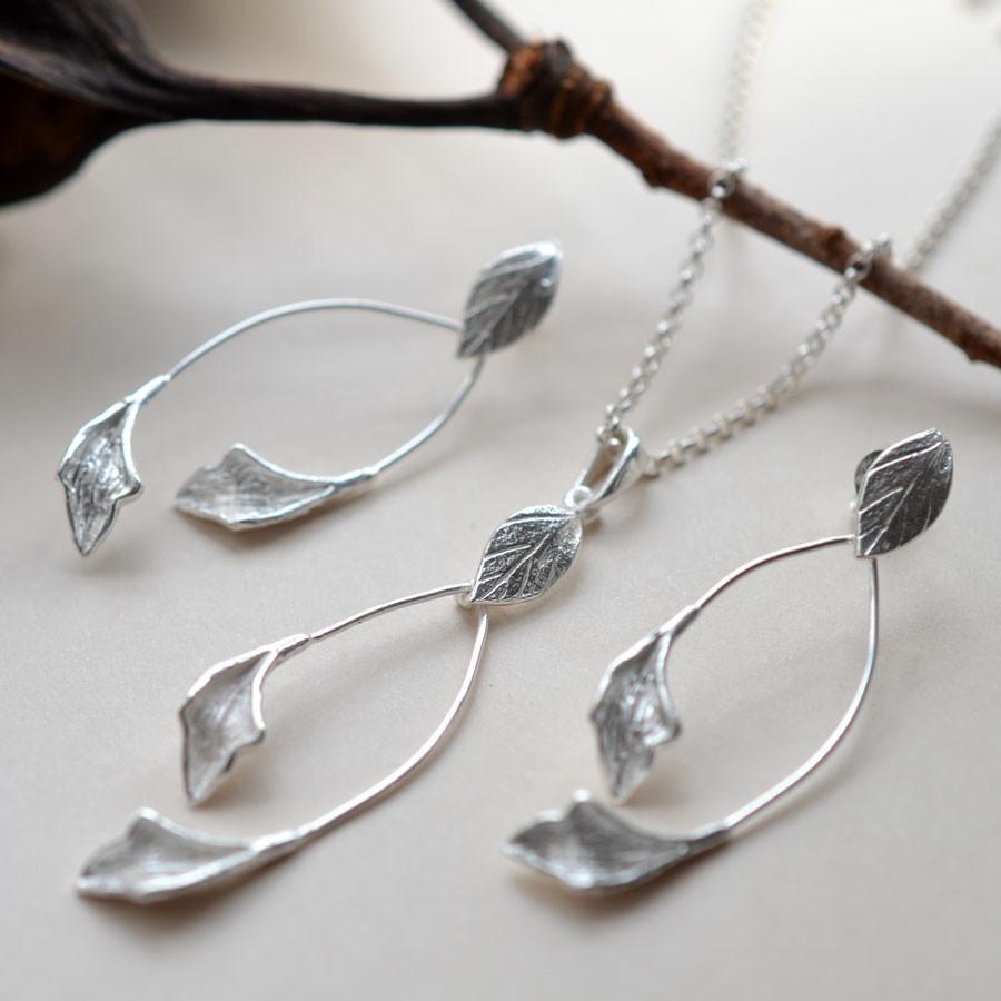 Sterling Silver Falling Leaves Stud Earrings