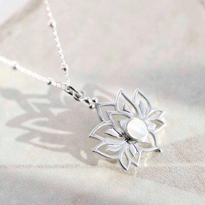 ML812m Sterling Silver Mother of Pearl Lotus Pendant Necklace 2