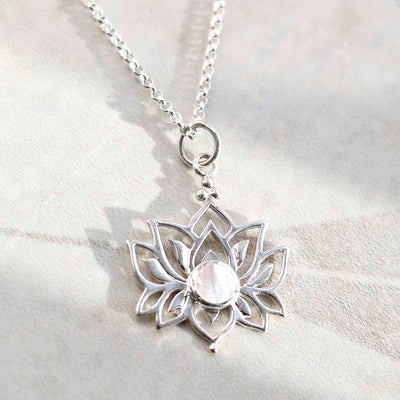 ML812m Sterling Silver Mother of Pearl Lotus Pendant Necklace