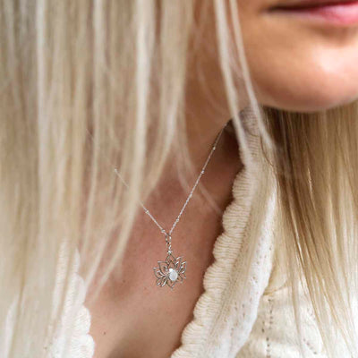 ML812m Sterling Silver Mother of Pearl Lotus Pendant Necklace Model