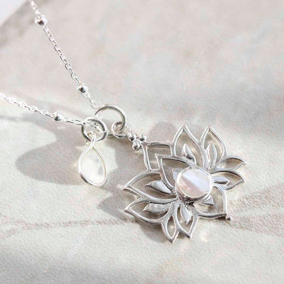 ML812m Sterling Silver Mother of Pearl Lotus Pendant Necklace 4