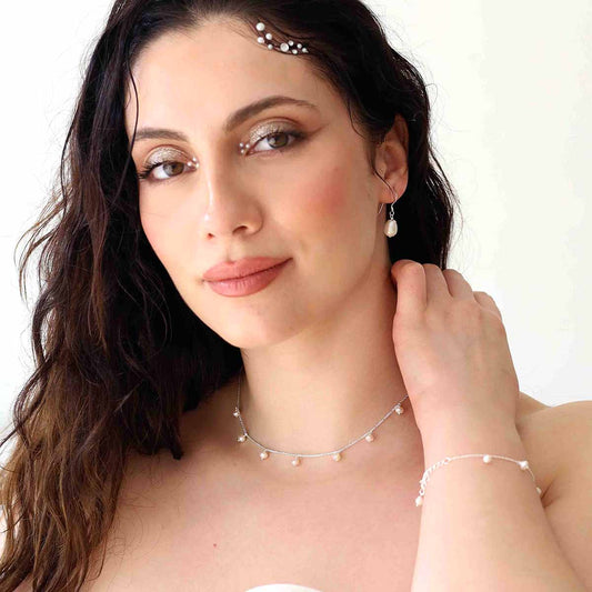 MK818 Sterling Silver String of Pearls Necklace and bracelet model