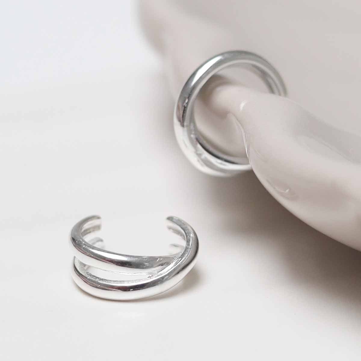 Sterling Silver Double Row Ear Cuffs