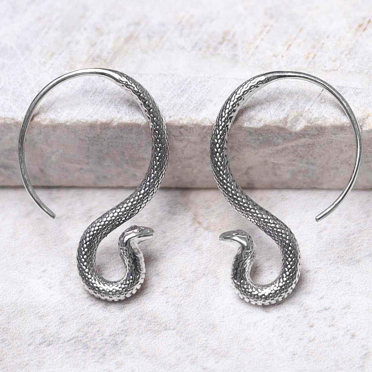 Sterling Silver Cobra Drop Earrings