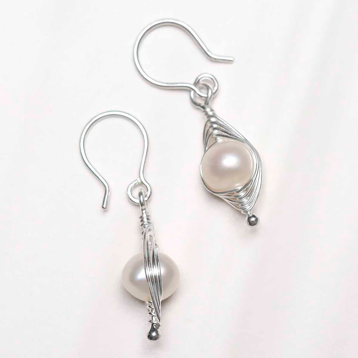 Sterling Silver Pearl Wire Dangly Earrings