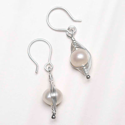 ML801 Sterling Silver Pearl Wire Dangly Earrings 3