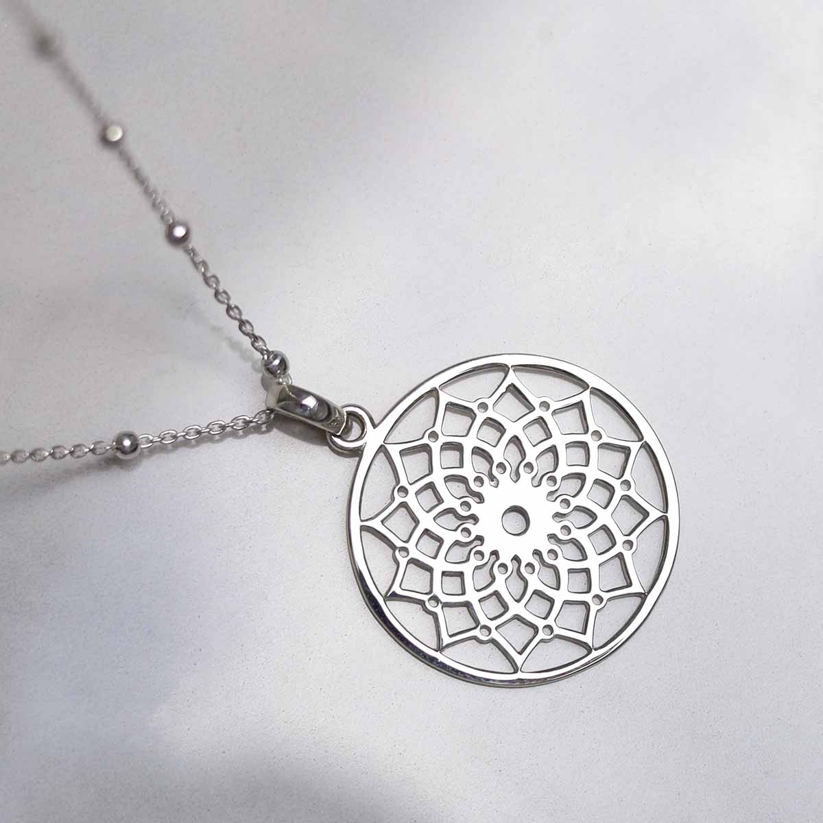 Sterling Silver Mandala Pendant Necklace