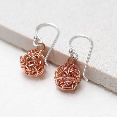 MD376 Sterling Silver Rose Gold Yarn Earrings 3