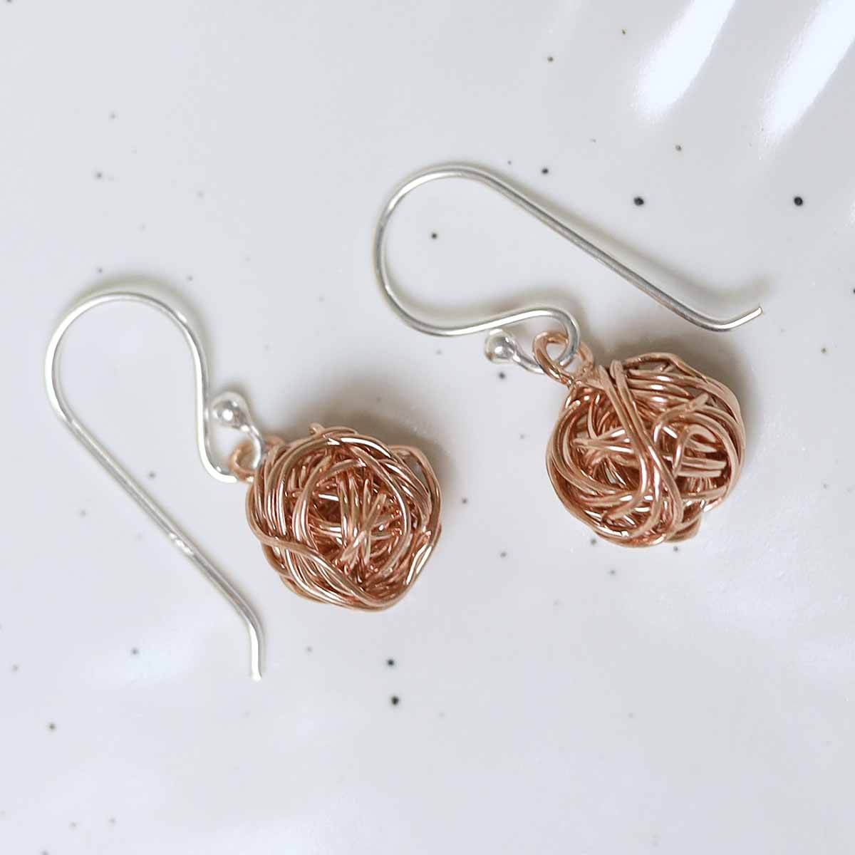 Sterling Silver Rose Gold Yarn Earrings