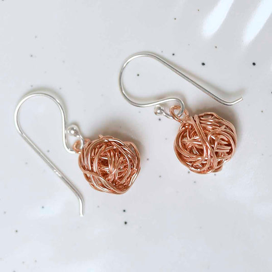 MD376 Sterling Silver Rose Gold Yarn Earrings
