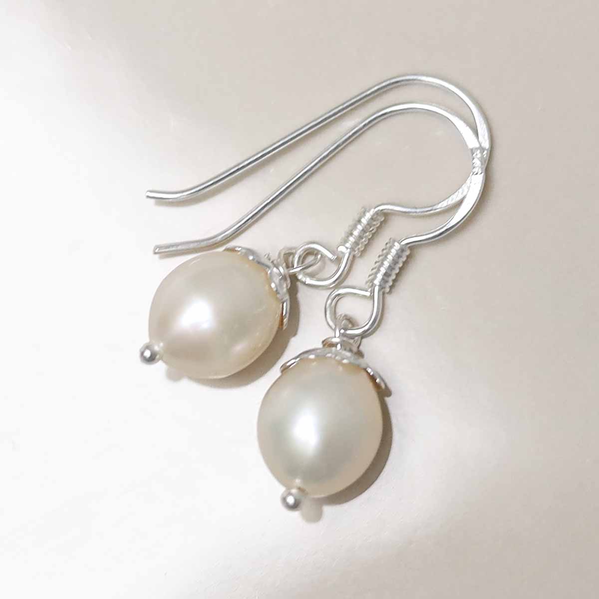 Sterling Silver Dew Drop Pearl Dangly Earrings