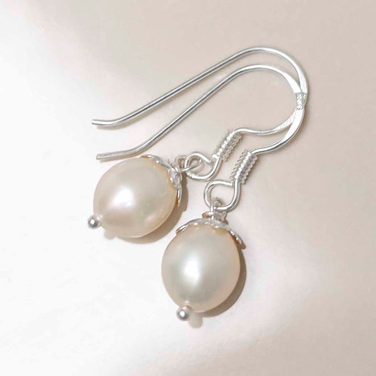 MK804S Sterling Silver Dew Drop Pearl Dangly Earrings