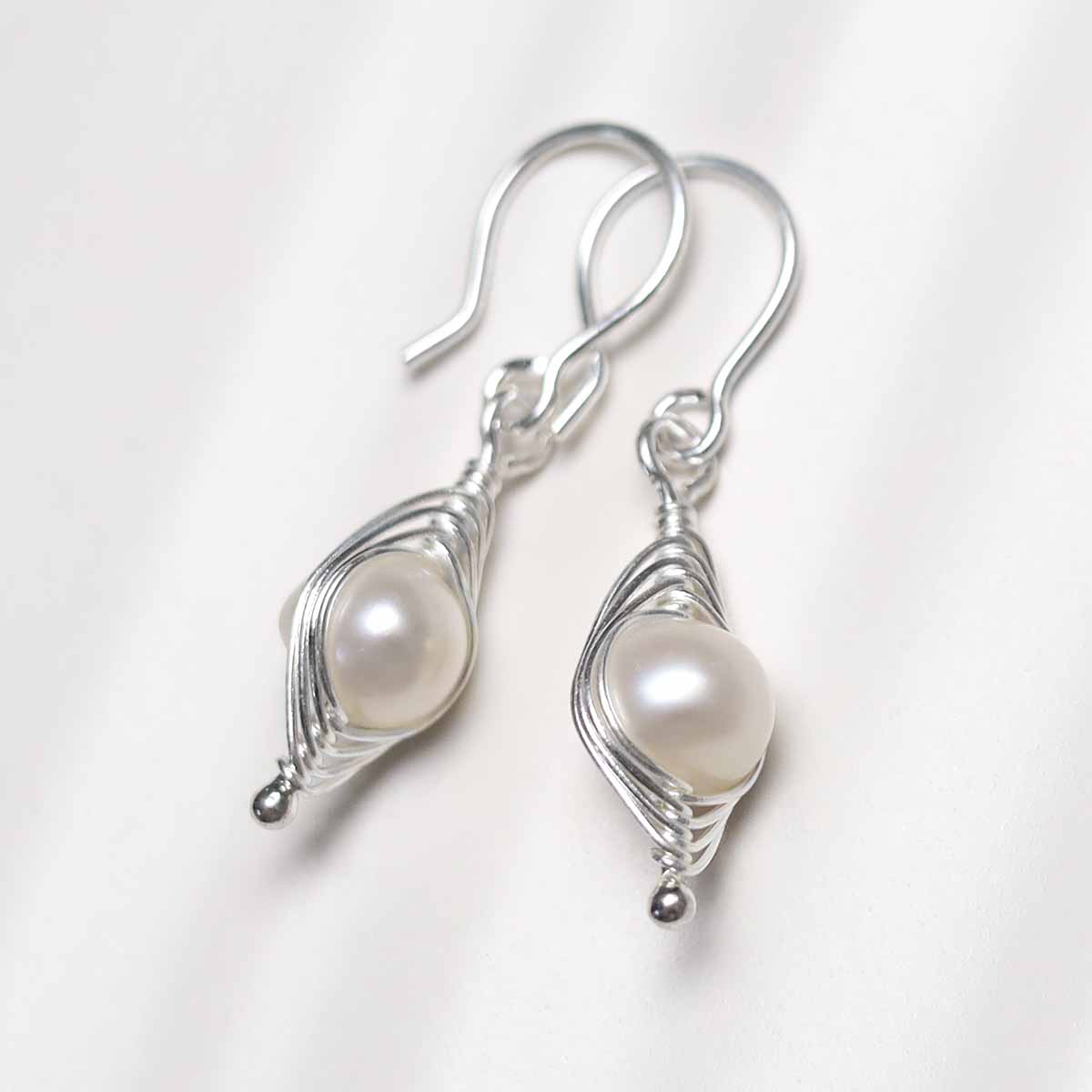 Sterling Silver Pearl Wire Dangly Earrings