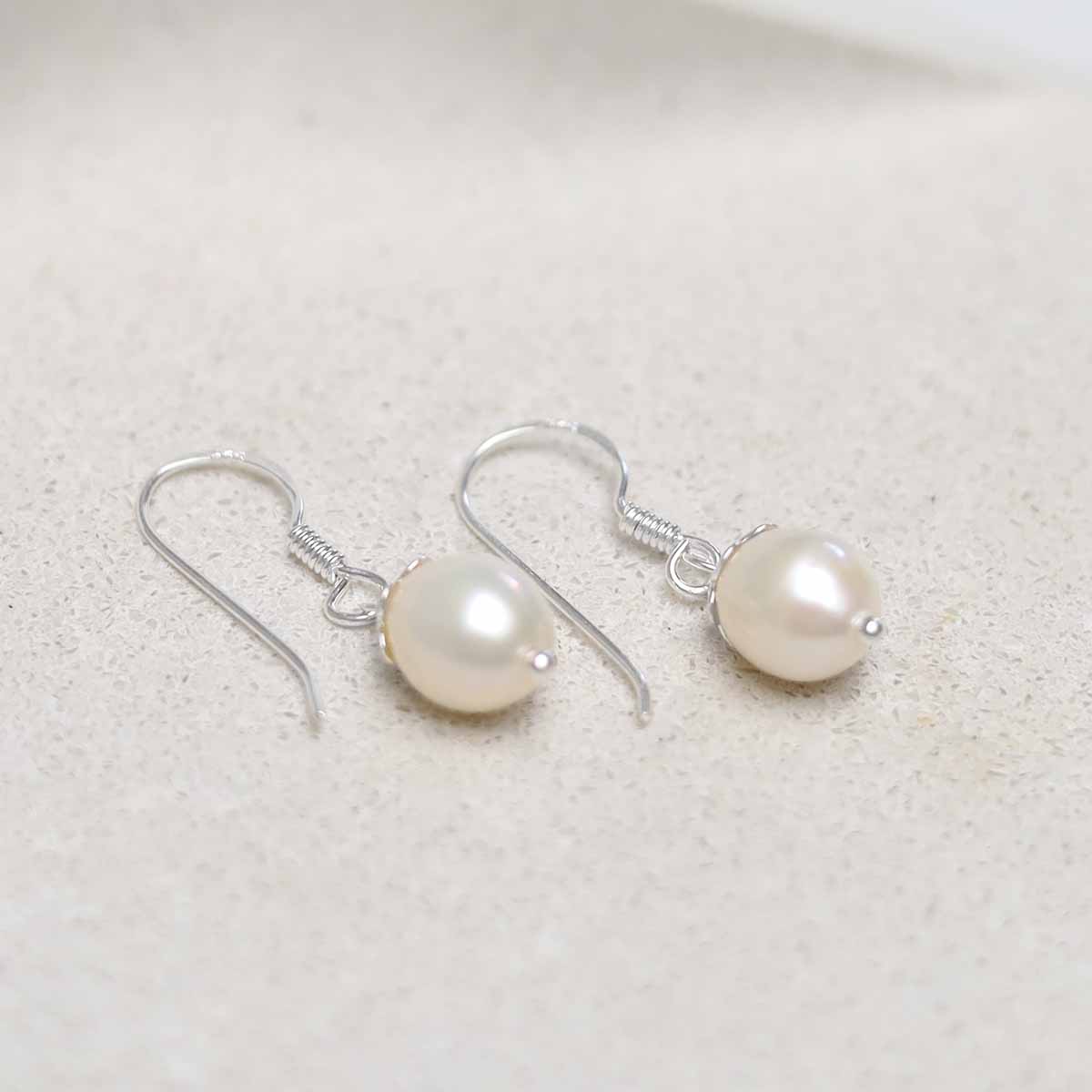 Sterling Silver Dew Drop Pearl Dangly Earrings